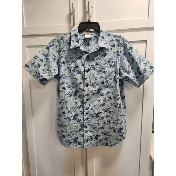 Columbia Men's Hawaiian Sailboat Beach Umbrella Short Sleeve Shirt Sz Small - Picture 1 of 8